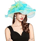 2026 Derby Hat, Classy Sun Hat for Women Ladies, Organza Feather Kentucky Fascinator for Tea Party Church UV Protection