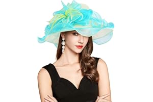 YIDINGCO 2025 Kentucky Derby Hat Classy Sun Hat for Women Ladies Organza Feather Fascinator for Tea Party Church UV Protection