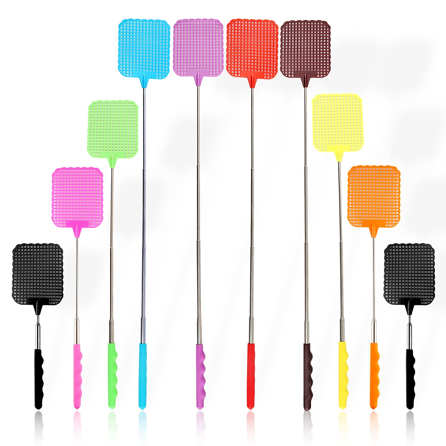 10 Pack Fly Swatter,Extendable Fly Swatter,Telescopic Fly Swatters,Manual Swat Pest Control with Durable Stainless Steel Telescopic Handle,Lightweight for Swatter,Insect Mosquito Wasp Pest,9 Colors