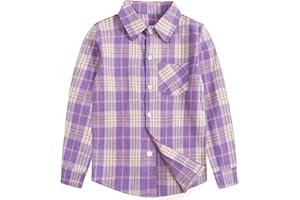 Betusline Girls' Flannel Plaid Shirt Button Down Long Sleeved Shirts