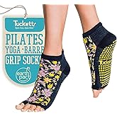 Tucketts Anklet Toeless Pilates Socks with Grips for Women, Non-Slip Ankle Toeless Yoga Socks with Grips for Barre, Size 5-13