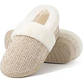 Evshine Women's Fuzzy Memory Foam Slippers, Closed Back Knit Bedroom Slippers, Slip-On Warm House Shoes for Indoor & Outdoor Comfort