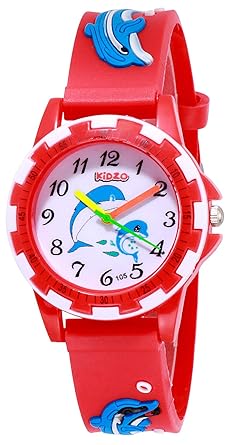 Kidzo Dolphin Buddies Red Analog Boys and Girls Wrist Watch with 3D Strap