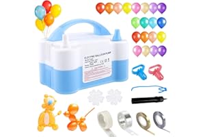 QIPUMP Balloon Pump,Dual Nozzles Electric Balloon Pump with 100 Balloons, Balloon Inflator Air Pump Balloon Blower with Tying Tool, Colored Ribbons for Party Birthday Wedding Festival Decoration