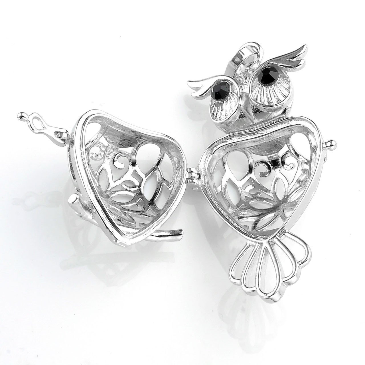 QGEM Bijoux Ensemble Pierre Chakra Collier de Pendentif Médaillon Locket Ouvert Hibou Géométrie avec 7pcs Boules + Bracelet