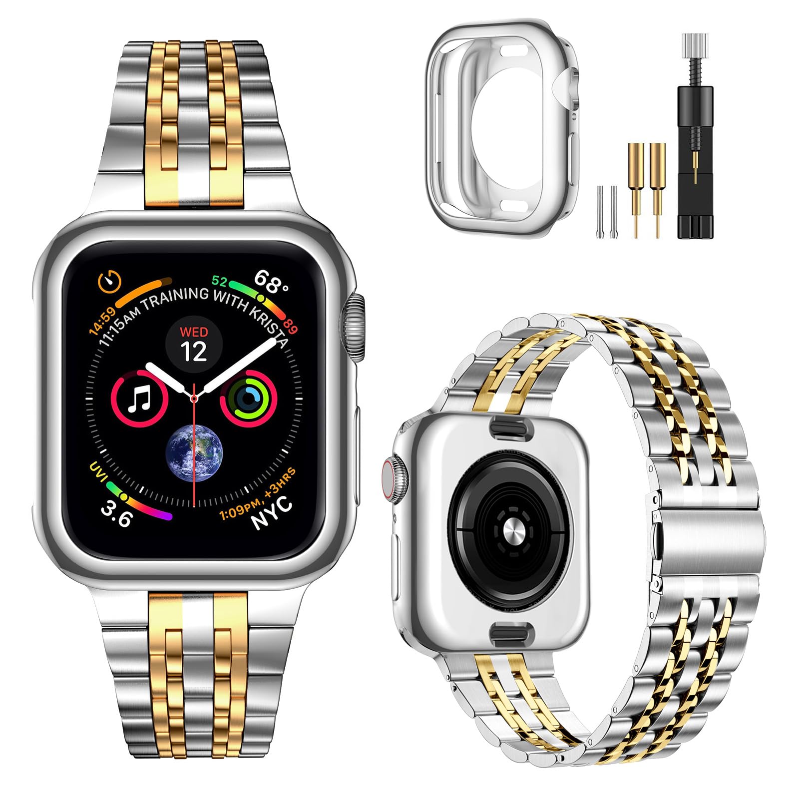 MioHHR Compatible with Apple Watch band 38mm/40mm/41mm/42mm/44mm/45mm/46mm, Solid Stainless Steel Metal Strap for iWatch Series 11/10/SE/9/8/7/6/5/4/3/2/1 Men and Women