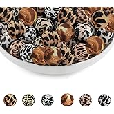 30Pcs Leopard Print Silicone Beads 15mm Round Silicone Bead Bulk Multicolor Leopard Rubber Focal Beads DIY Crafts Loose Spacer Bead for Pens Keychain Bracelet Necklace Lanyard Making