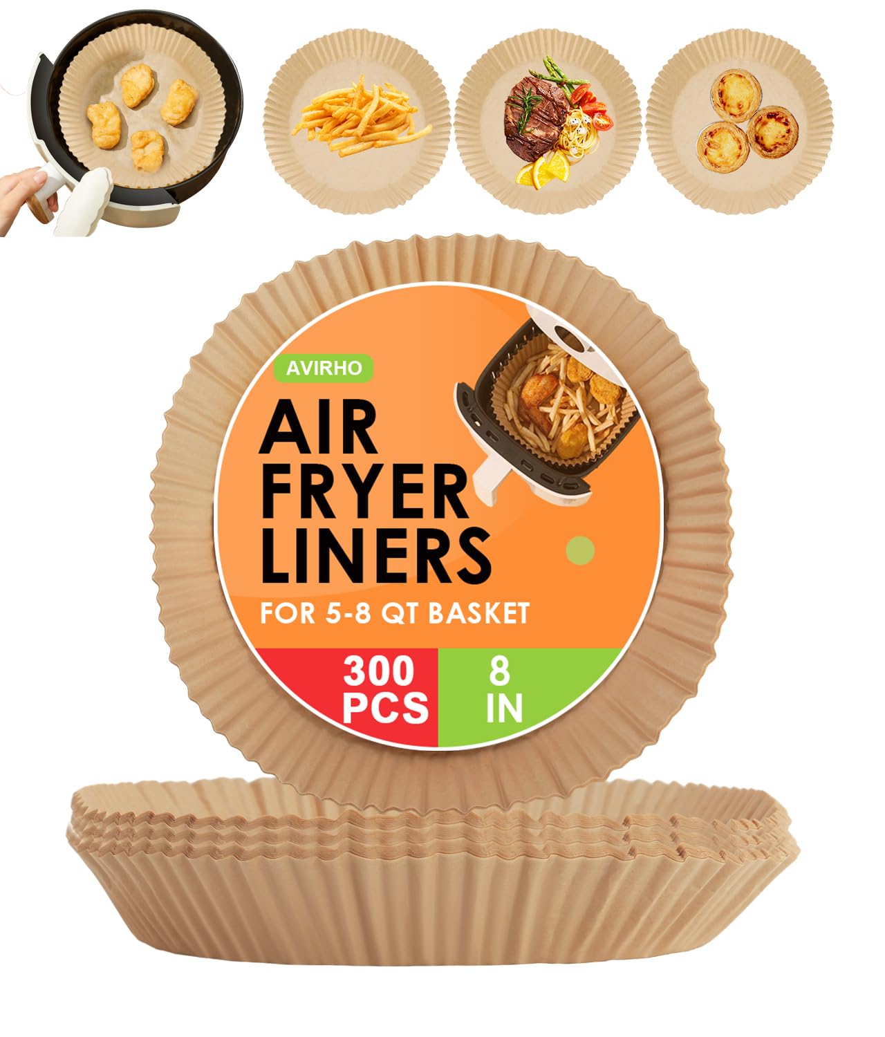 Photo 1 of Air Fryer Disposable Paper Liners, 8"Unbleached Parchment Paper Air Fryer Liners, 200+100pcs Round, Non-Stick Oilproof Baking Paper Sheets for 5-8 qt Basket, Oven, Pan(8 inch Round-300pcs)