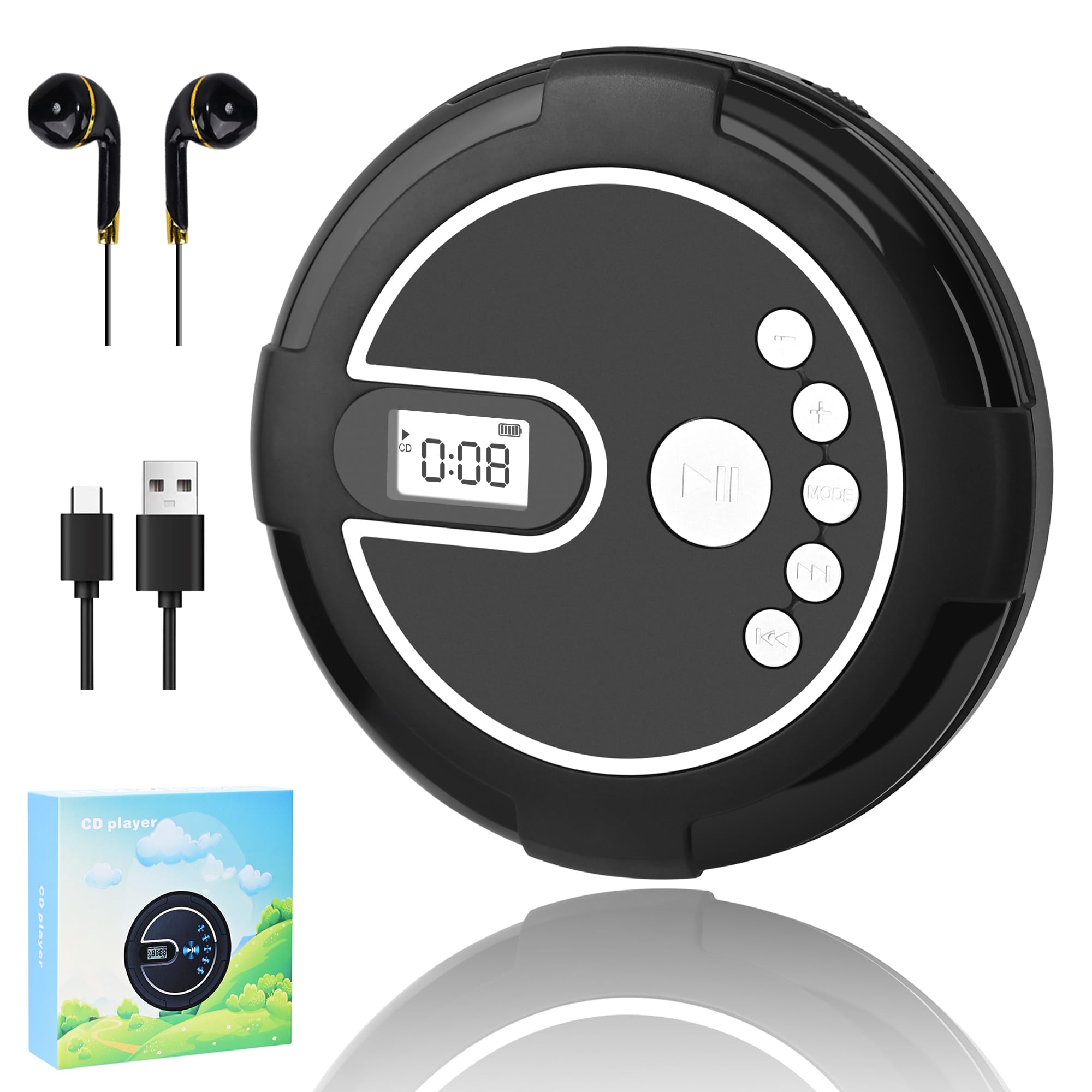 Photo 1 of ***MISSING CHARGER*** Portable CD Player with Dual Stereo Speakers?Rechargeable Discman with Anti-Skip Protection, CD Player for Car and Travel by Rindol