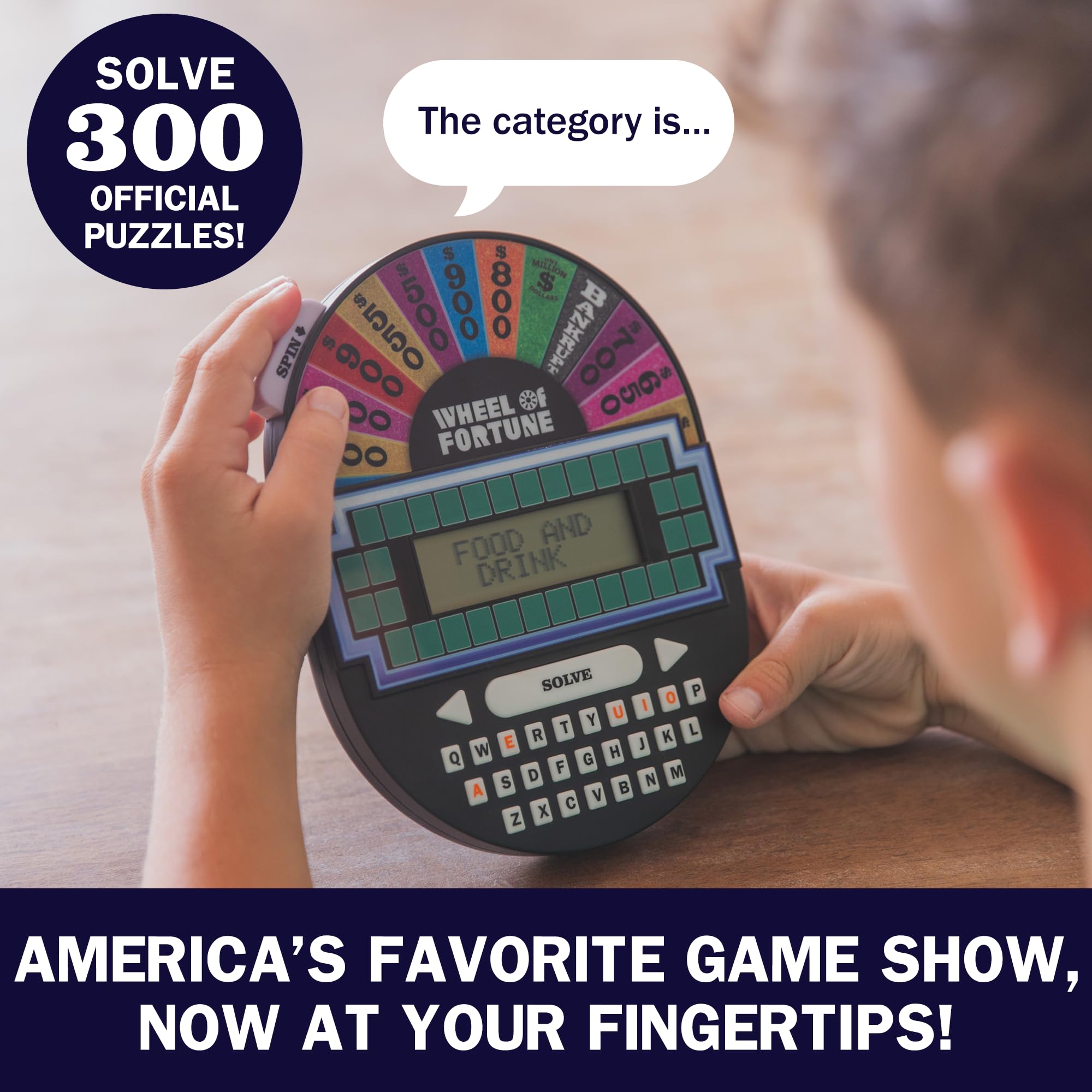 Educational Insights Wheel of Fortune Game - Handheld Electronic Game, Great for Travel, Classic Retro Party Games for Kids, Teens & Adults, Word Puzzle Challenge & Entertaining Gift, Ages 8+