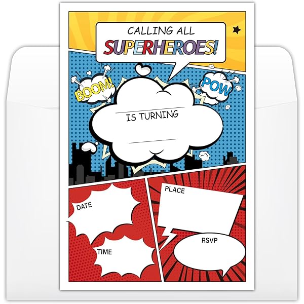 Amazon.com: Juvale Comic Book Birthday Invitations - 5 In x