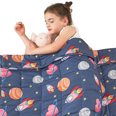 yescool Plane Weighted Blanket 7 Pounds Cooling Weighted Lap Blanket, Space Heavy Blankets, Breathable Weighted Throw Blanket Gift for 60-80lbs, 40"x60"