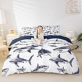 Erosebridal Shark Duvet Cover Queen Size Ocean Life Bedding Set for Kids Boys Girls Children Underwater Word Comforter Cover Sea Animal Quilt Cover Grey and White Home Decoration