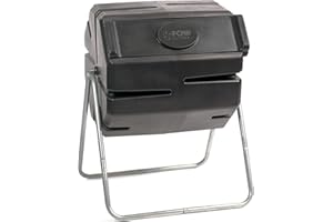 FCMP Outdoor 37 Gallon 1 Piece Plastic Single Chamber Roto Tumbling Composter Outdoor Elevated Rotating Garden Compost Bin, Black