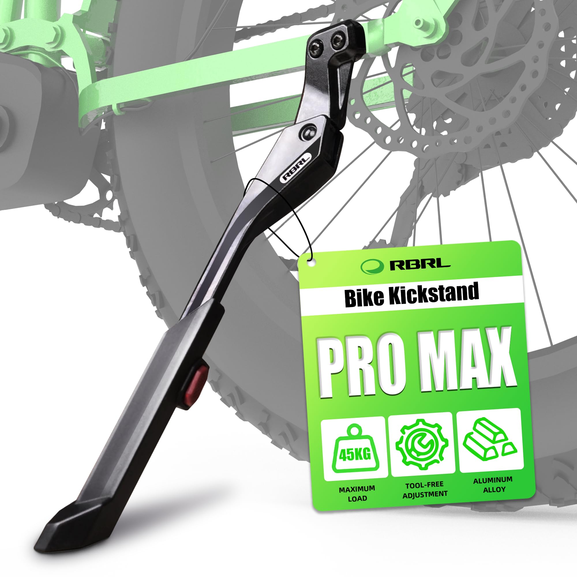 RBRL Bike Kickstand, 18mm Hole Spacing Anti-slip Bike Stand, Height Adjustable Bike Side Stand, Aluminium Alloy Durable Bicycle Stand for 24"-29" Ebike/Mountain Bike