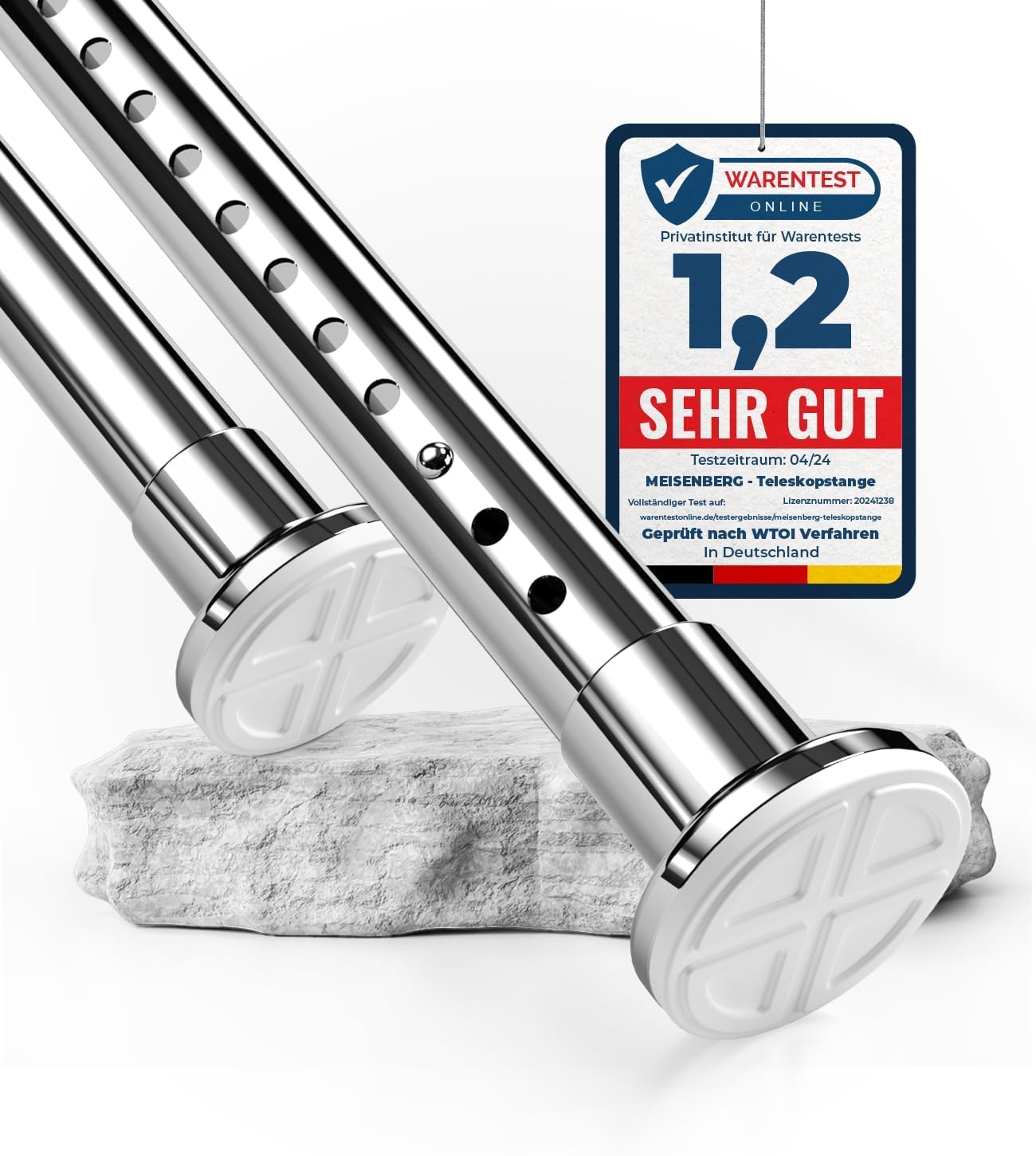 MEISENBERG No Drill Shower Curtain Pole, No Rust, Extendable Telescopic Curtain Rail – Silver, 210-260 cm