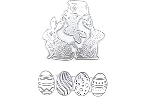 YKW Easter Eggs Rabbits Cutting Dies for Card Making, Easter Bunny Die Cuts Eggs Hunt Dies Stencils Embossing Template for DIY Scrapbooking Craft, Special Die Cutting Metallic Silver