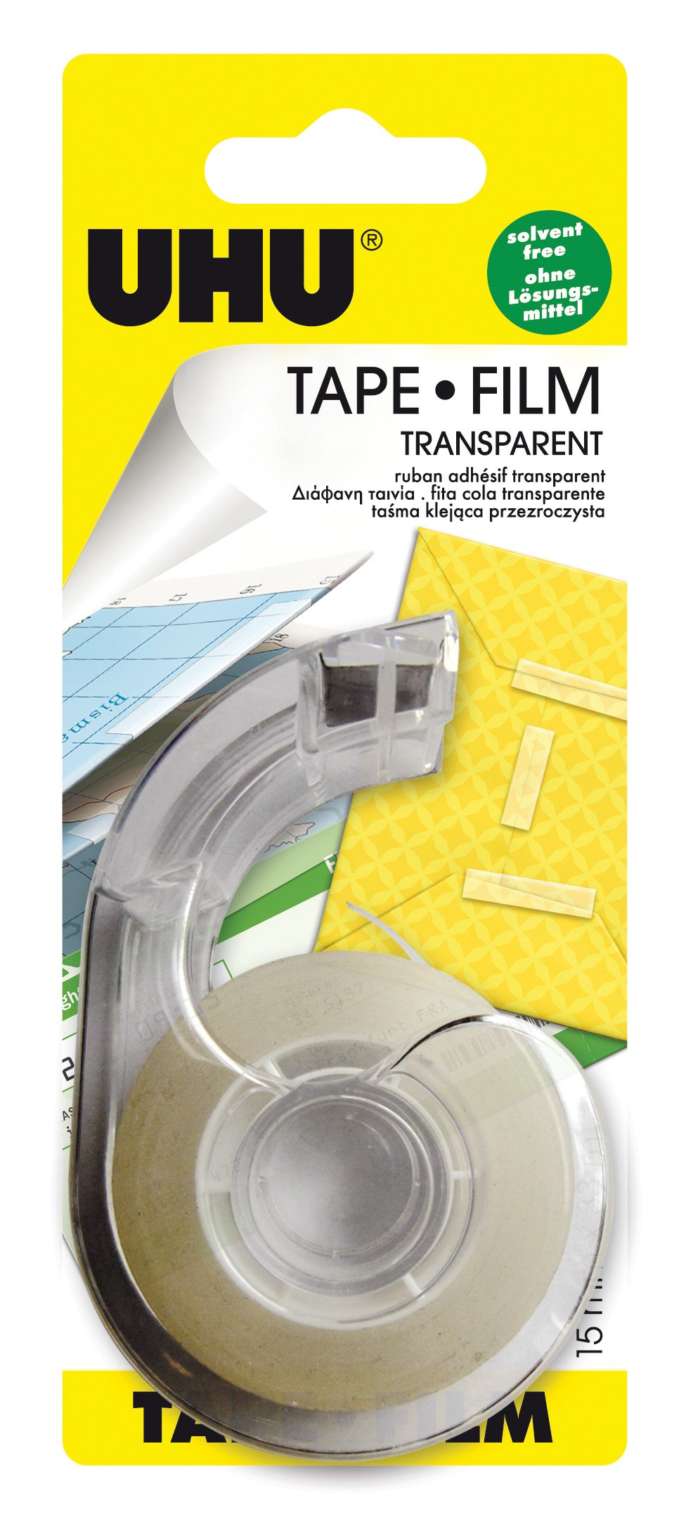 UHU 37500 Adhesive Tape in Hand Dispenser, Clear, 15 mm x 33 m