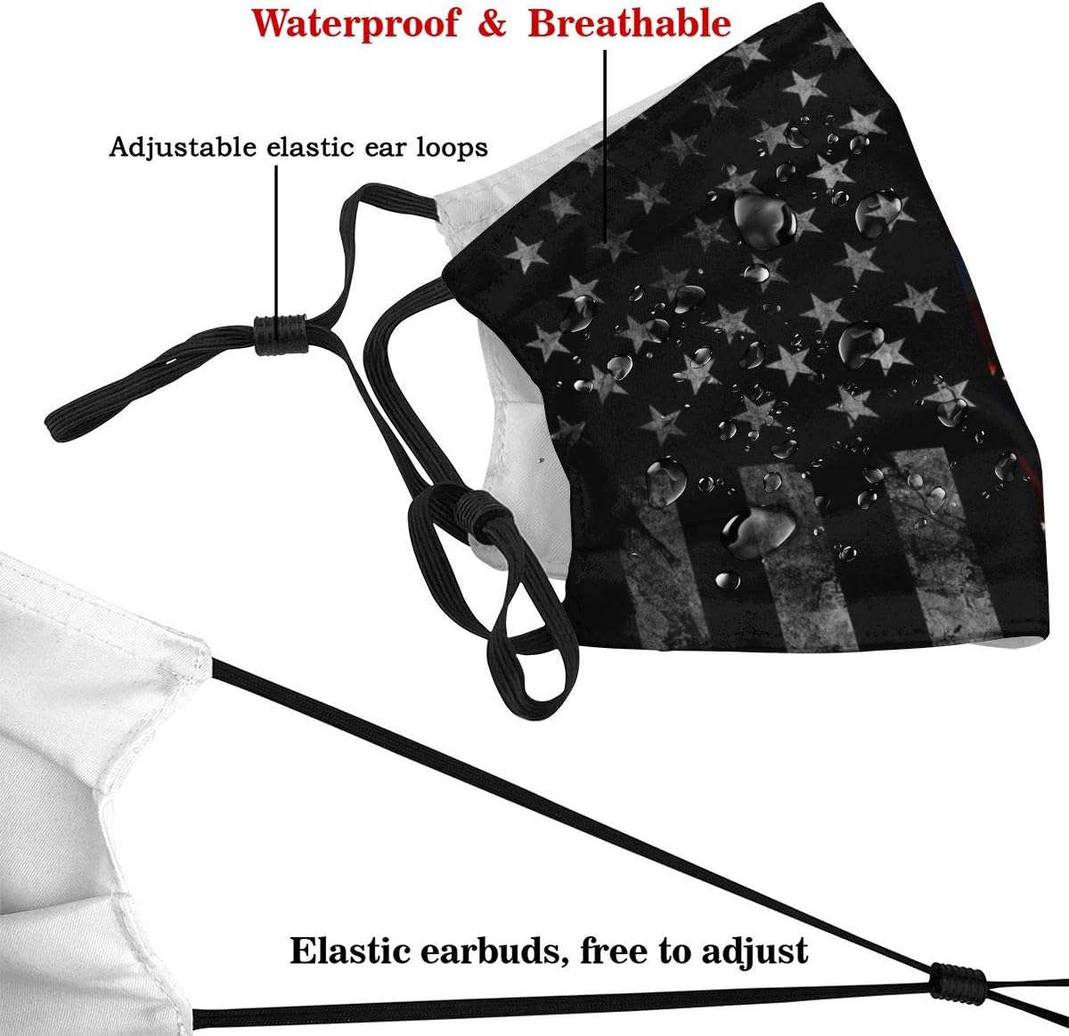 Comfy Mouth Cover with Replaceable 10 Filters Activated Carbon Guard for Outdoor Travel, Washable Skin-Friendly Adjustable Dust Cover, Vintage Black American Flag Harley Davidson Motorcycles USA Flag: Sports & Outdoors
