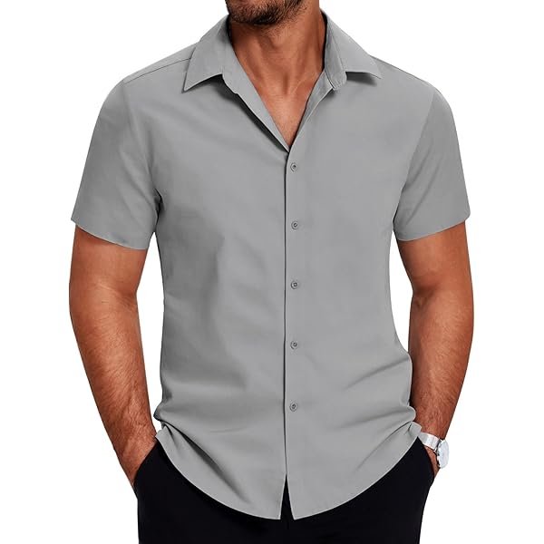 Camisa Hombre Manga Corta Algodón Negro - – - Discover