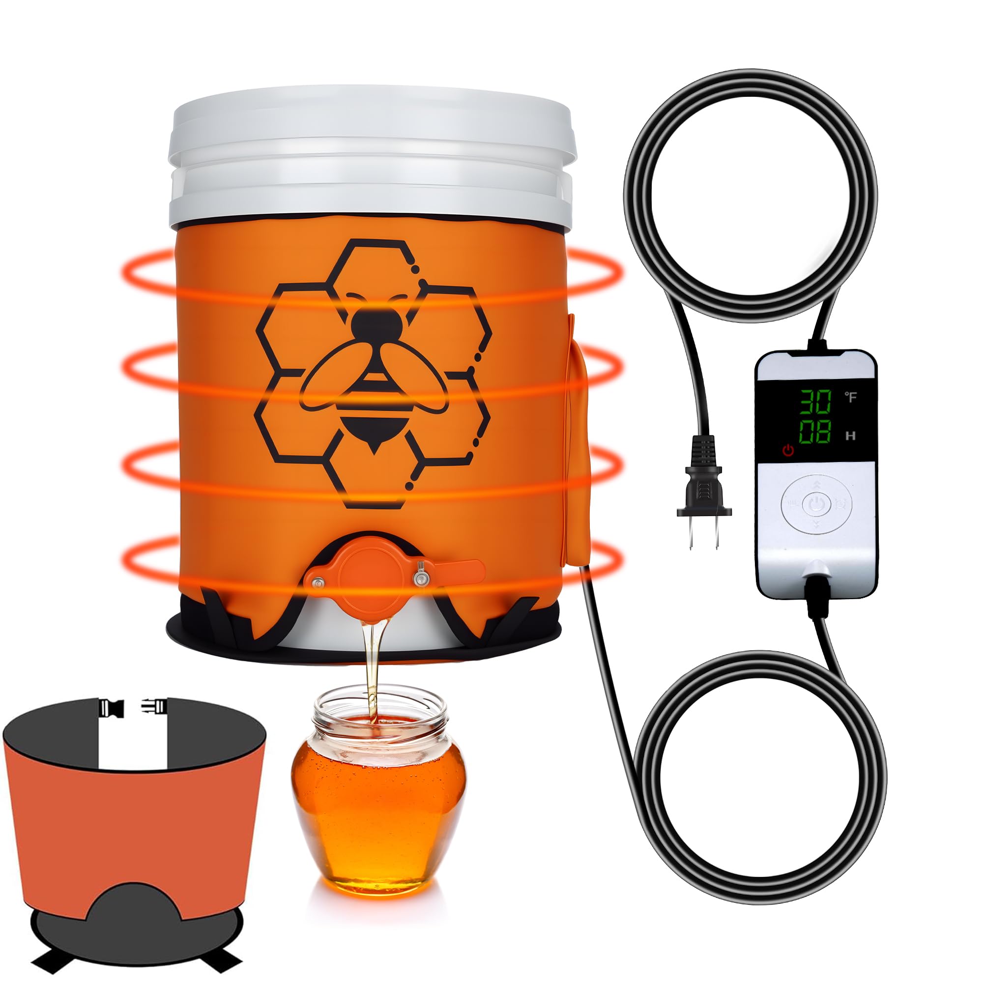 Photo 1 of 5 Gallon Honey Bucket Heater, Heated Bucket with Bottom & Side Heating Pad, Honey Warmer with Thermostat 50-122°F, Portable Bee Blanket Honey Heater, 5 Gallon Bucket Honey Equipment