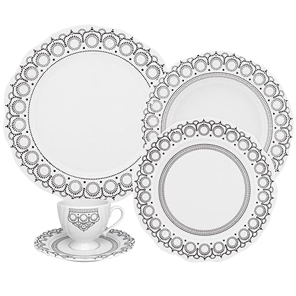 Oxford Soleil Henna 42 Piece Porcelain Dinnerware Set, White