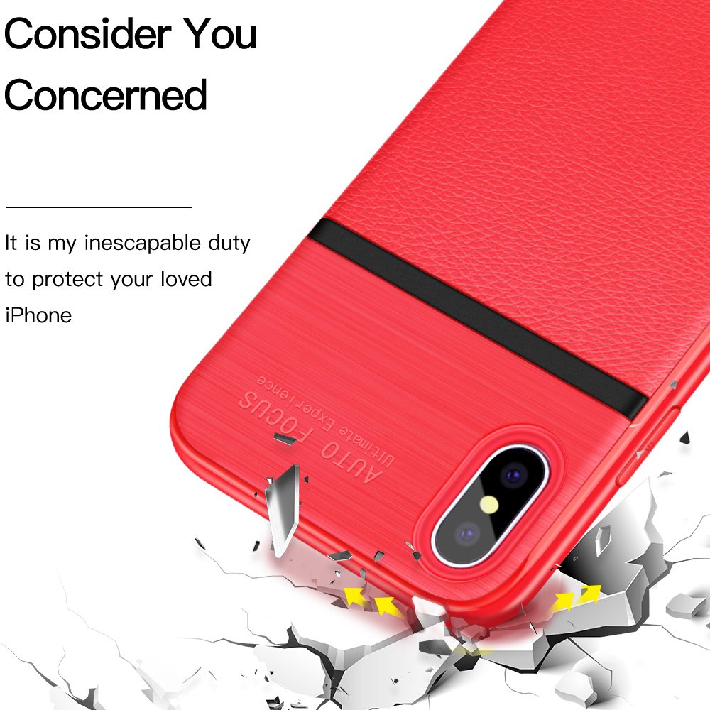 iPhone X Case, iPhone 10 Case, JASBON Soft TPU Brushed Carbon Fiber Phone Case Ultra Thin Breathable Cover Shockproof Protective Case for Apple iPhone X-Red