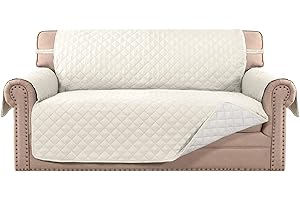 MeilleMaison Sofa Slipcovers Reversible Quilted Loveseat Couch Cover Water Resistant Furniture Protector with Elastic Straps for Pets/Kids/Dog(Loveseat, Ivory/Beige) (MMCLKSFD02C10)