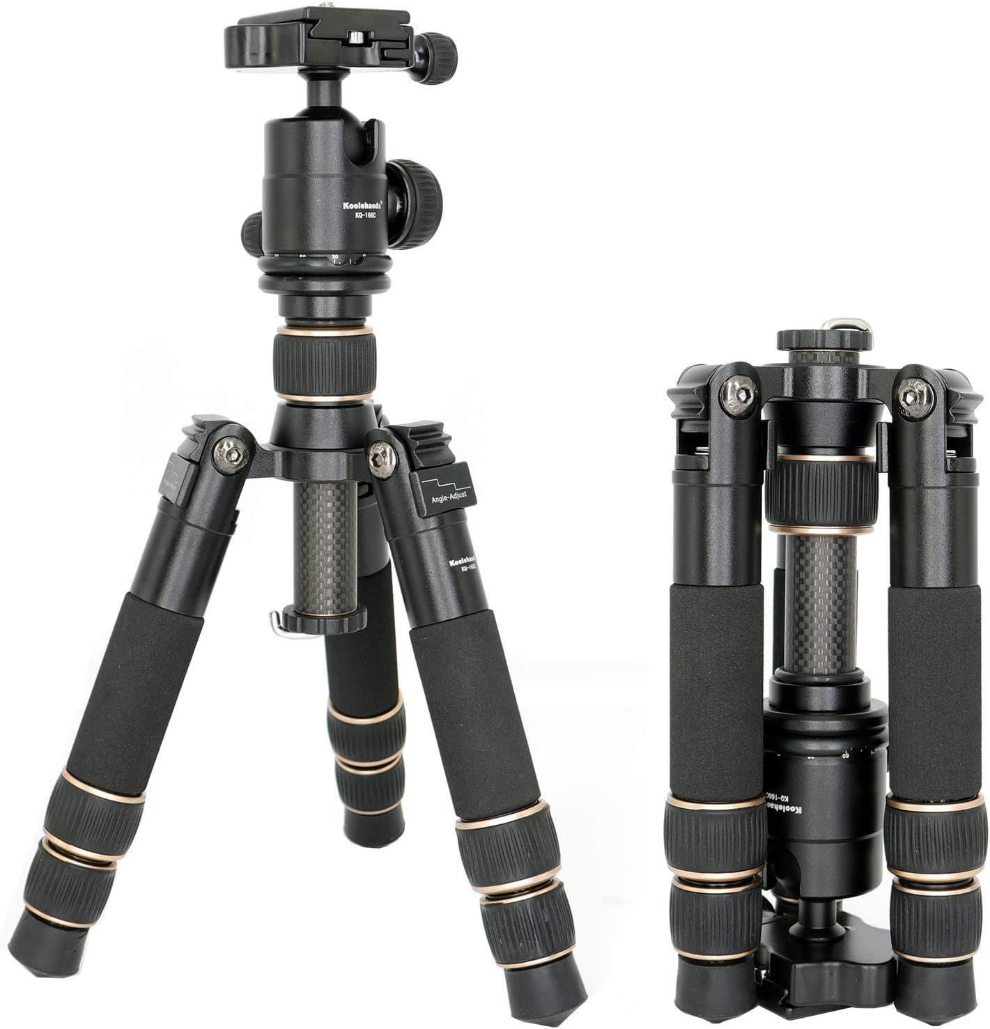 koolehaoda Portable Mini Tripod Carbon Fiber Compact Desktop Macro Mini Tripod Kit with Ball Head for DSLR Camera Canon Nikon (KQ-166C carbon)