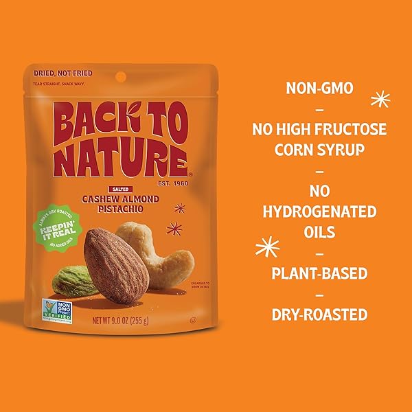 BACK TO NATURE PREMIUM NUT MIX – CASHEW, ALMOND & PISTACHIO BLEND, DRY ROASTED WITH SEA SALT, NON-GMO HIGH PROTEIN SNACKS, 9 OUNCE