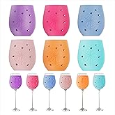 MYHJL 6 Pack Reusable Silicone Wine Glass Sleeves for Travel, Red Wine Glass Covers with Non-Slip Grip, Champagne Flute Identifiers for Party, Picnic, Outdoor with 6 Colors (6.16"x3.26")