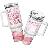 34HD Girl Mom Tumbler 40oz with Handle and Straw, In My Girl Mom Era Nutrition Facts Insulated Travel Coffee Cup, Mother's Day Gifts for Mama from Son Daughter & Husband