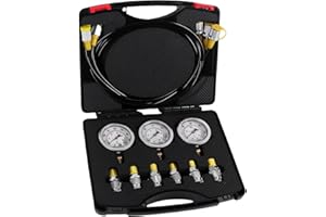 SINOCMP Hydraulic Pressure Test Kit with 3 Gauges 10/25/40 Mpa, 3 Long Hoses 6 Couplings Diagnosis Gauge Tester Set for Excavator Construction Engineering Machinery Equipment