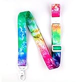 EASTEX Tie Dye Lanyard Keychain - Adjustable Length Breakaway Lanyards for ID Badges Keys Fob - Hippie Rainbow ID Card Holder