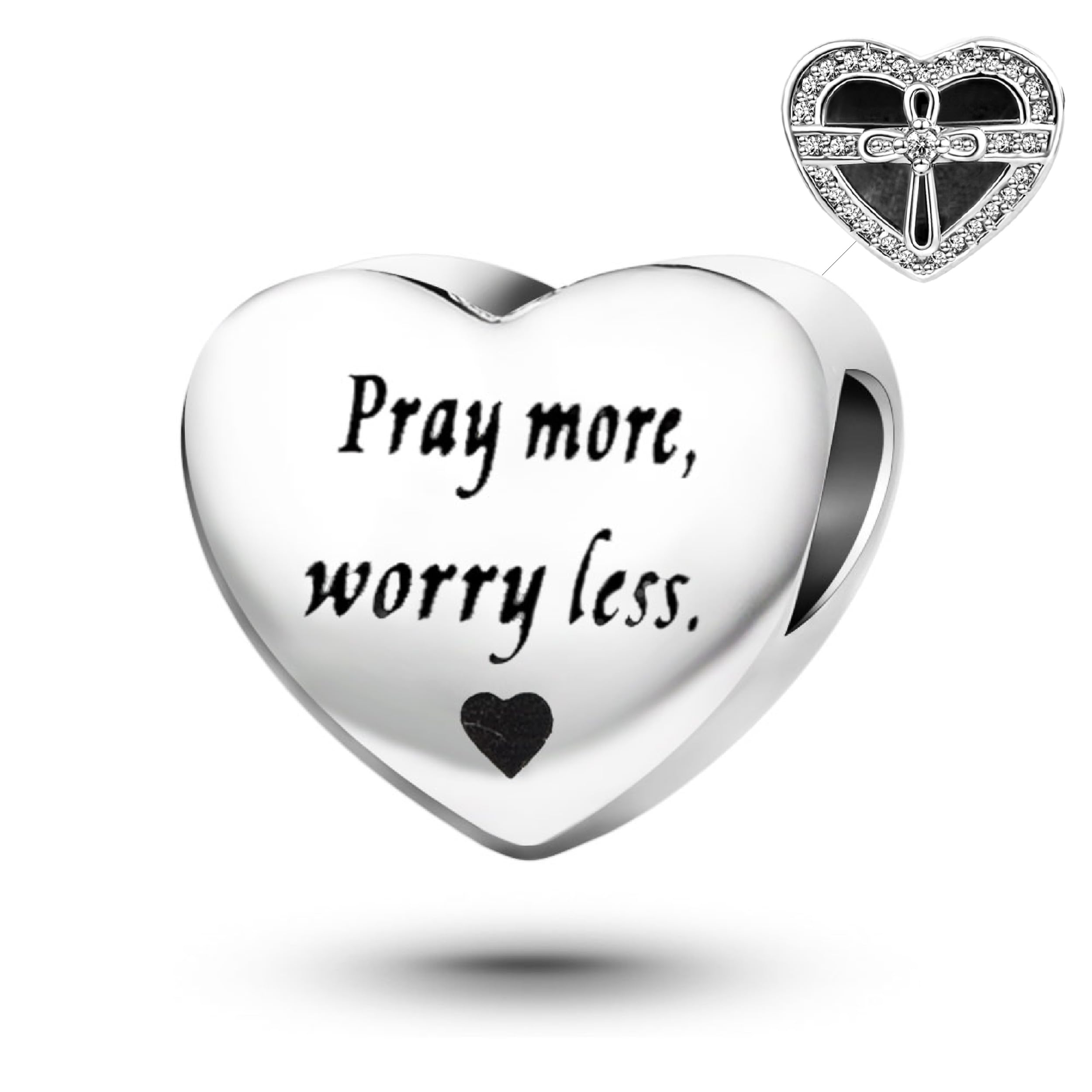 Matthew 6:34 Pray More Worry Less Bible Verses Love Heart Charm fits Pandora Charms Bracelets Birthday Religion Bead Gift for Women