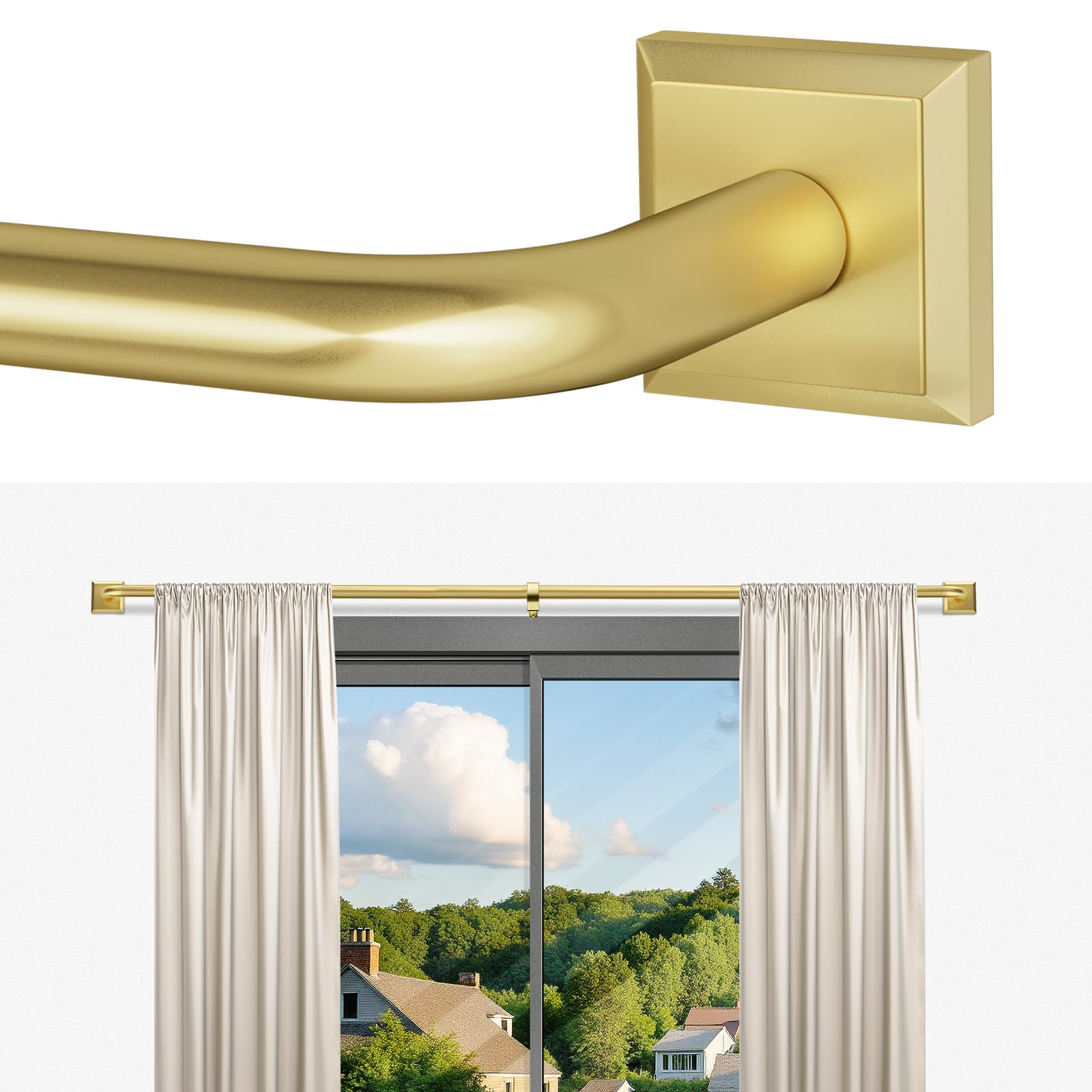 Photo 1 of Gold Curtain Rods for Windows 66-120Inch(5.5-10ft) Heavy Duty French Return Rod, Wrap Around Blackout Curtain Rods, Long Adjustable Room Darkening Drapery Rod for Bedroom, Living Room Outdoor Patio