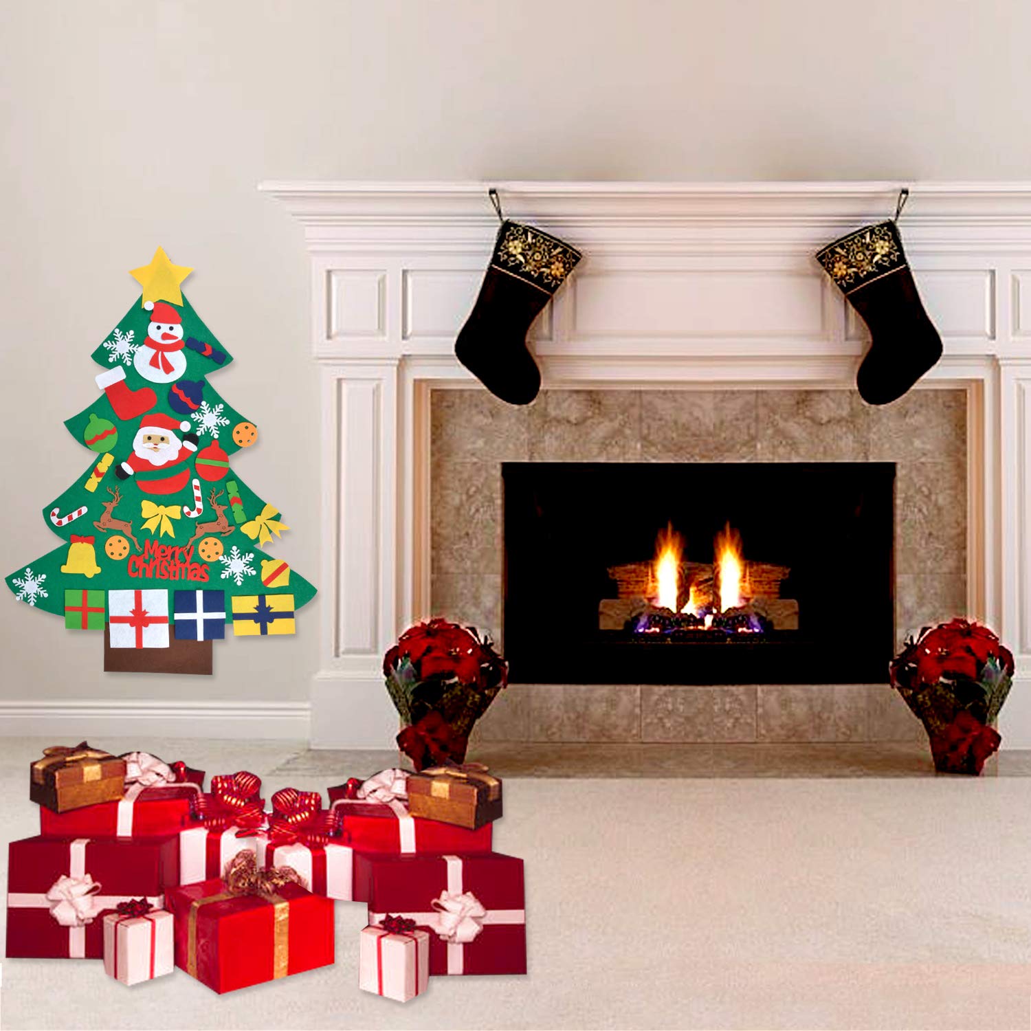 Aniwon Felt Christmas Tree, Xmas DIY Christmas Tree Door Wall Decoration with 30PCS Detachable Ornaments for Kids