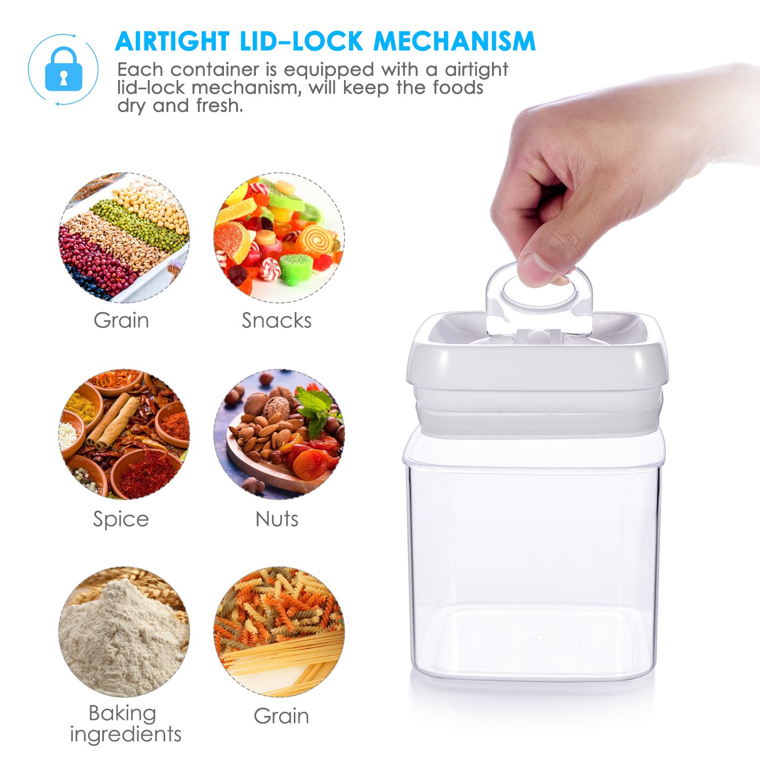 ME.FAN Large Air-Tight Food Storage Container Set [5-Piece Set] - Pantry Durable Seal Pot - Cereal Storage Containers - For Dry Foods & Liquids - BPA Free - Clear Containers with White Lids