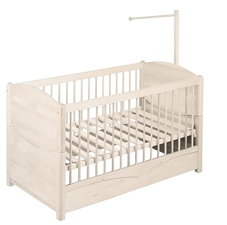 BioKinder Kinderbett Kindersofa Babybett mit Aufhängung für Betthimmel Luca aus Massivholz Kiefer 70 x 140 cm weiß lasiert