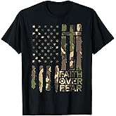 Christian Faith Over Fear Camo US Flag Patriot Men Women Kid T-Shirt