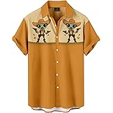 GoofyDaddy Men's Funny Hawaiian Western Ocean Animal Ukiyoe Faith Theme Summer Beach Vacation Short Sleeve Shirt
