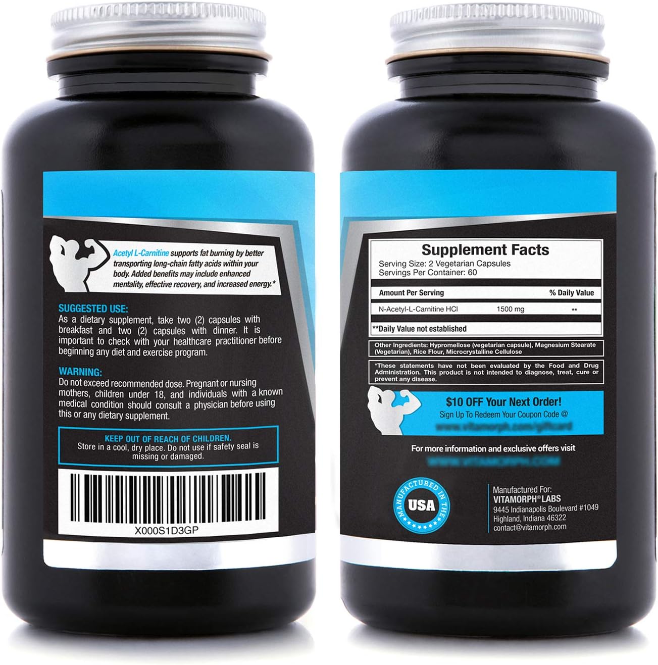 Carnitine 1500 - Acetyl L-Carnitine 1500mg Maximum Strength Carnitine Supplement - Supports Energy, Memory, Focus and Weight Loss Management by Vitamorph Labs - 120 Vegetarian Capsules: Health & Personal Care