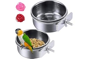HERCOCCI Bird Feeder Dish Cup, Stainless Steel Parrot Food Bowl Feeding Coop Cups Clamp Holder, Bird Water Cage Bowl for Parakeet Lovebird Conure Cockatiel Budgie Chinchilla (4 Pieces)