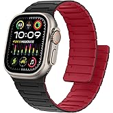 Bisikor Magnetic Bands Compatible with Apple Watch Band 49/46/45/44/42/41/40/38mm Men Women Silicone Sport Wristband for iWatch Ultra2 SE Series 10 9 8 7 6 5 4 3 (42/44/45/46/49, Black/Red)