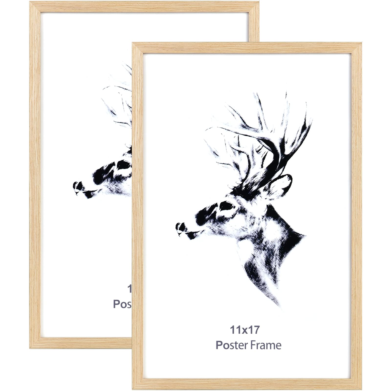 Photo 1 of Yaetm 11x17 Picture Frames Set of 2, Natural Solid Oak Wood Poster Frame 11x17 for Wall Gallery, Horizontal and Vertical Wall Mounting (2 pack, Oak)