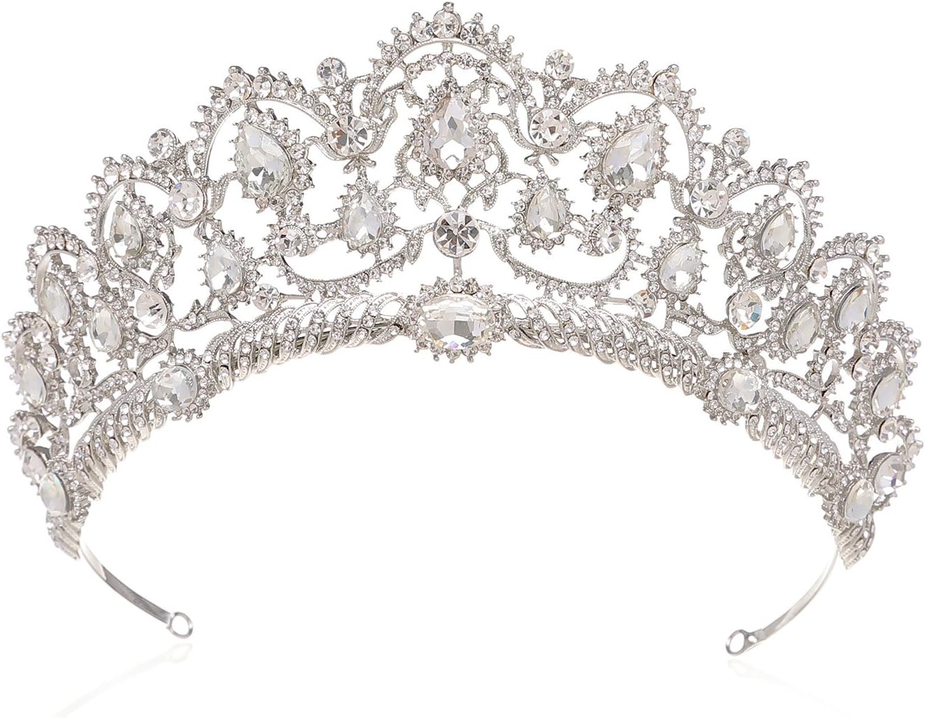 SWEETV Luxury Silver Princess Tiara Royal Pageant Party Wedding Crown
