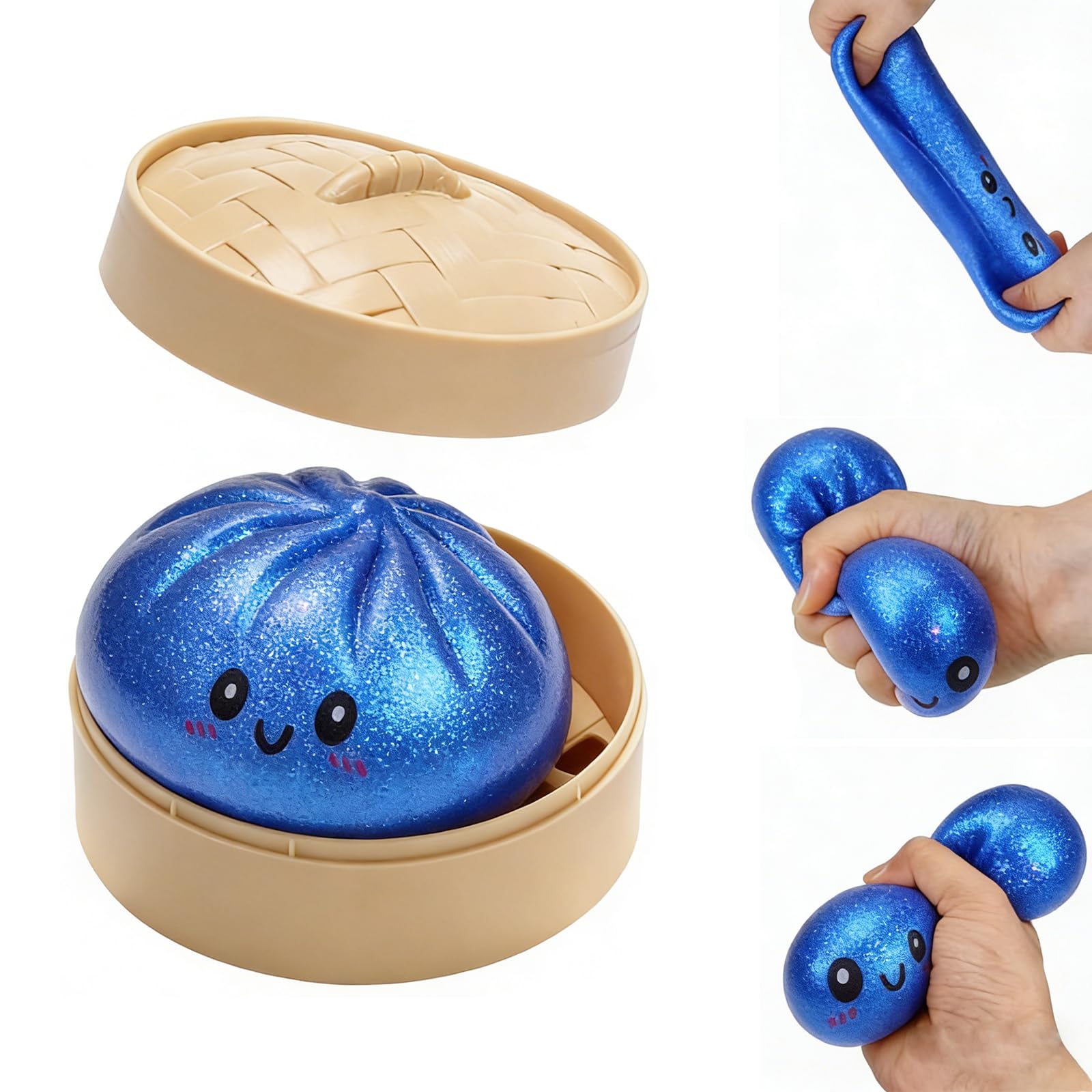 2026 New Giant Glitter Dumpling, Giant Dumpling Squishy, Jumbo Squishy Toy with Steamer Box, Cute Anxiety Relief Fidget Toy, Soft Squeeze Decompression Dough for Adults Teens（blue）
