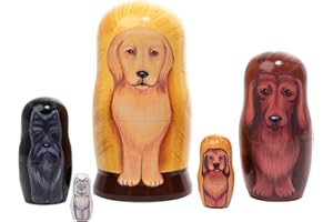 GOLDEN COCKEREL Golden Retriever Dog 5 Piece Russian Wood Nesting Doll Made in Russia Decoration