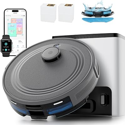 M2S Plus Aspirateur Robot avec Station, 10000 Pa d'Aspiration, Aspiration Automatique, Évite Obstacles, Auto-Charge Autonomie 240 Min, Poils d’Animaux, Tapis et Sols Durs, Alexa/App/WiFi, Gris
