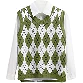 Lailezou Women's Argyle Sweater Vest Sleeveless V Neck Crop Knitwear Tank | Plaid Preppy Style,Vintage,Lightweight,Comfy Fabric,2026 Fall Winter Fashion